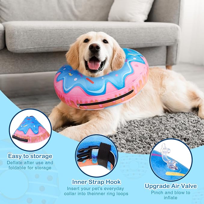 SCENEREAL Dog Cone Alternative After Surgery Donut Collar, Soft Pet Recovery Pillow Collar for Medium Large Dogs, Inflatable Adjustable Neck Collars to Prevent Licking, Donut L
