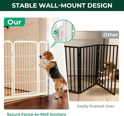 FXW Dog Gate Extra Wide Designed for Indoor Use, Adjustable Width Up to 165-inch Wide (32" H 6 Wire Panels for Small and Medium Dogs), White