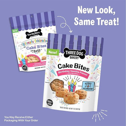 Three Dog Bakery Ultimate Celebration Cake Bites,Soft-Baked Dog Treats and Cookies with Real Ingredients,12 oz,(Pack of 2)