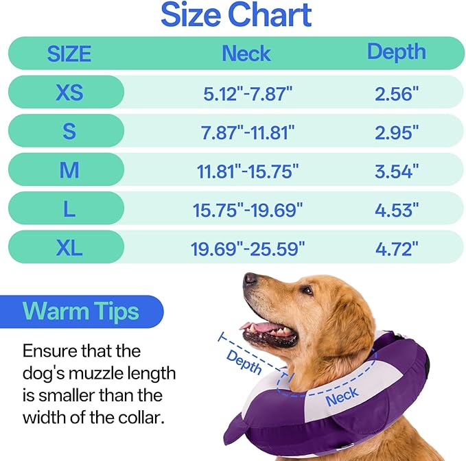 MIGOHI Soft Dog Pillow Donut Collar - Inflatable Alternative to Plastic Cone After Surgery,Adjustable Recovery E-Collar for Medium Dogs, Prevents Licking, Post-Surgical Spay Care(Large, Purple)