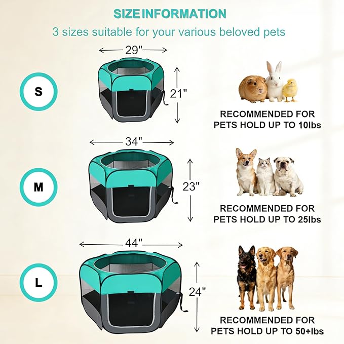 Dog Cat Playpen, Pet Playpen Indoor for Dog Crate Tent Cage Outdoor Foldable Dog Enclosure, Green Small