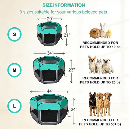 Dog Cat Playpen, Pet Playpen Indoor for Dog Crate Tent Cage Outdoor Foldable Dog Enclosure, Green Medium