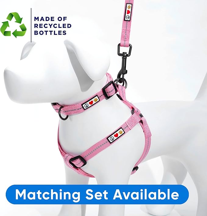 Pawtitas Recycled Reflective Step-in Dog Harness – Adjustable No-Pull Vest for Puppies to Seniors, Safe & Comfortable XS Pink