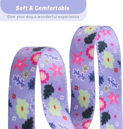 QQPETS Adjustable Soft Dog Collar: Print Flower Pink Multicolor Cute Patterns for XS Small Medium Large Pet Girl Boy Puppy Walking Running Training