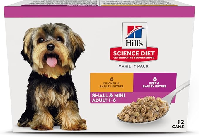 Hill's Science Diet Adult 1-6 Small & Mini Wet Dog Food, Beef & Barley Entrée, 5.8 oz. Cans, 12-Pack