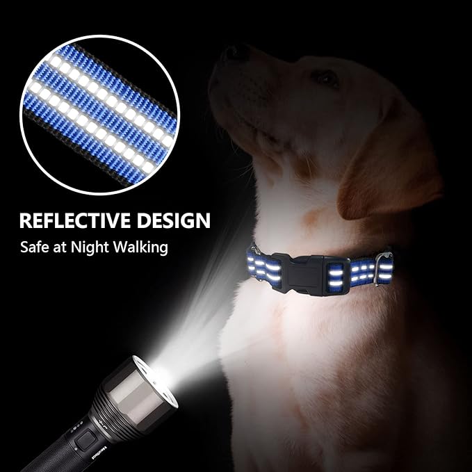 Hikiko Martingale Collar for Dogs Reflective Nylon Dog Collar with Quick Release Buckle Adjustable Training No Slip Dog Collar (X-Large, Blue)