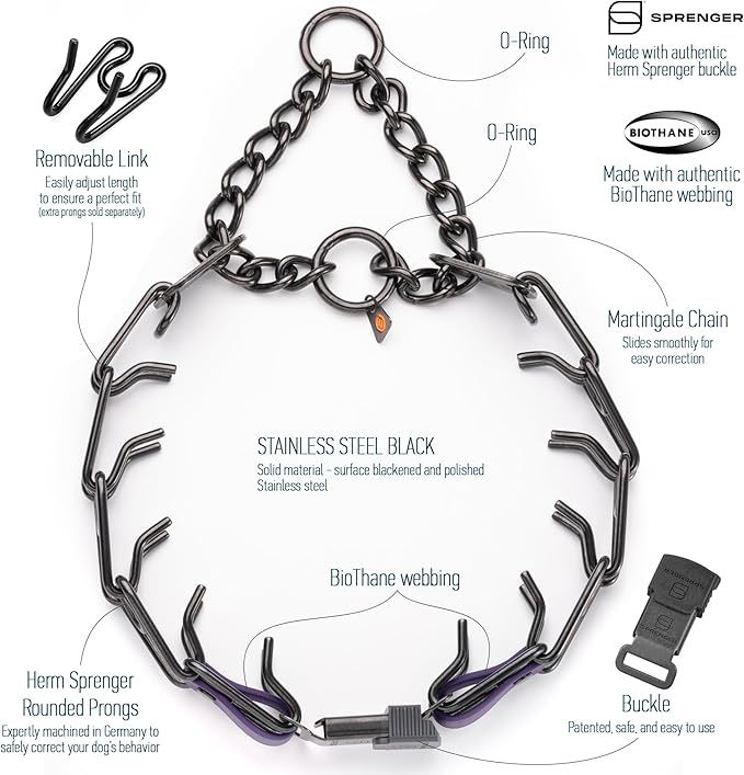 Herm Sprenger Black Stainless Steel Dog Collar with Quick Release ClicLock Buckle O-Ring Biothane Insert Training Collar Made in Germany (Violet Purple, 25in x 4.0mm(Neck Size up to21-22in))