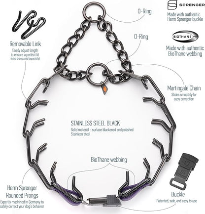 Herm Sprenger Black Stainless Steel Dog Collar with Quick Release ClicLock Buckle O-Ring Biothane Insert Training Collar Made in Germany (Violet Purple, 25in x 4.0mm(Neck Size up to21-22in))