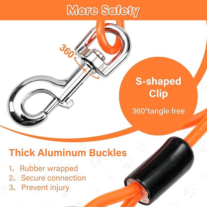 Chew Proof Dog Leash Extender, 24'' Wire Rope Extension for Small, Medium, Large Dogs, Walking, Training Puppies, Dual 2-Dog Leash, Metal Cable Lead for Collar & Harness