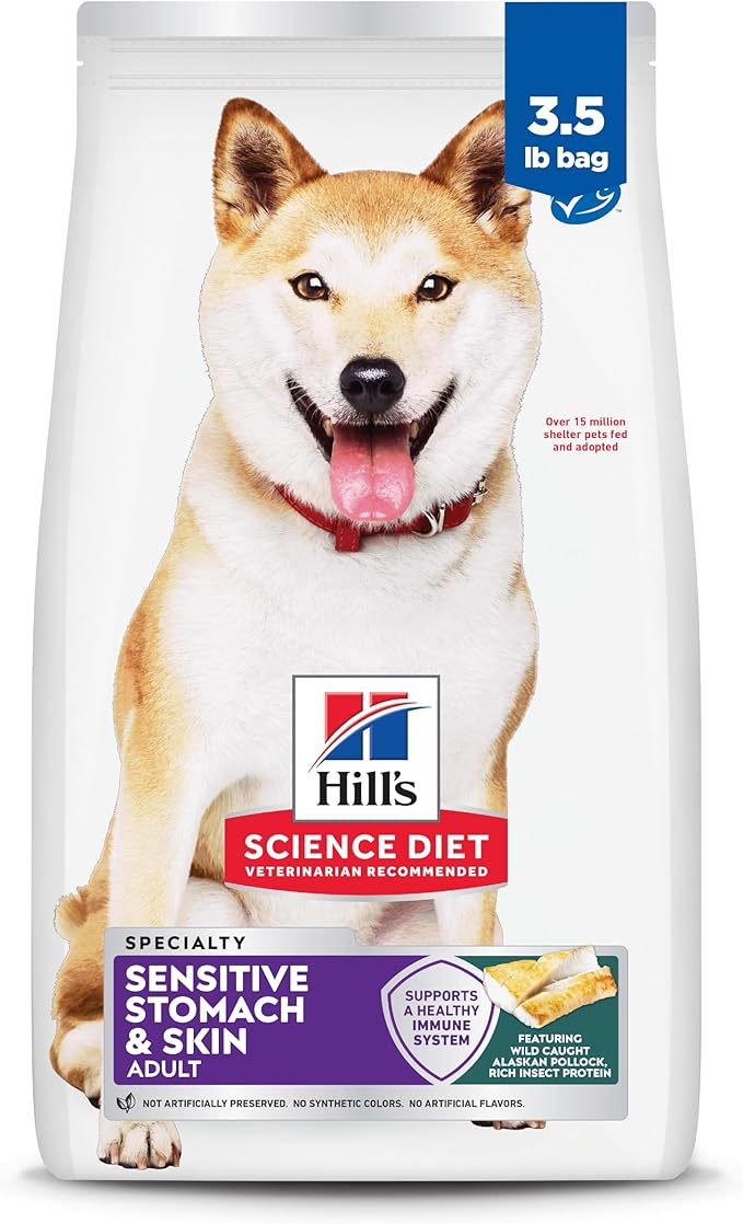 Hill's Science Diet Adult Sensitive Stomach & Skin Dry Dog Food, Pollock Meal, Barley, & Insect Meal, 3.5 lb. Bag