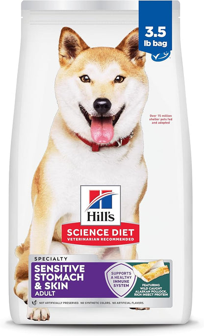 Hill's Science Diet Adult Sensitive Stomach & Skin Dry Dog Food, Pollock Meal, Barley, & Insect Meal, 3.5 lb. Bag