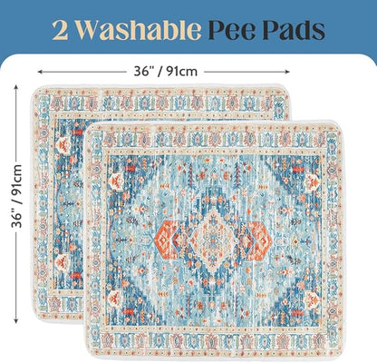 Washable Pee Pads for Dogs 2 Pack Reusable Puppy Training Pads 36"x36" Super Absorbent Waterproof Dog Training Pads, Non-Slip Potty Pads Whelping Pads Litter Mat Pet Supplies - Blue/Mix