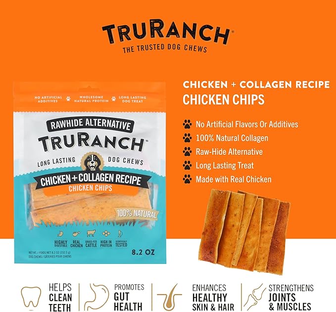 TRURANCH Collagen Chips - Collagen Dog Treats - Long Lasting Healthy Joint Support - Rawhide Alternative Chips - Skin & Coat Health - Made with Real Chicken, Value Pack, 15 Bags, 7.5 lbs