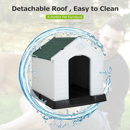 BestPet Dog House Indoor Outdoor Insulated Kennel Durable Plastic Dog House for Small Medium Large Dogs Weather & Water Resistant Pet Crate with Air Vents and Elevated Floor