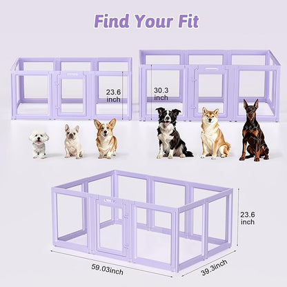 DIY Clear Acrylic Dog Playpen House,Quick Easy Assembly and Disassembly,Strong Floor Suction,Indoor and Outdoor Use,Easy Cleansing Puppy Fence (Purple, 23.6" H, 10PCS)