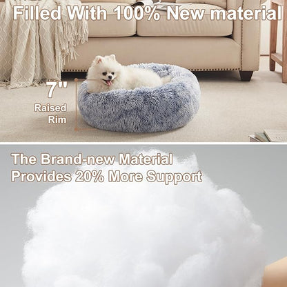 23 inches Donut Dog Bed for Small Dogs - Calming Washable Round Puppy Bed with Removable Cover, Fluffy Plush Pet Bed for Cats & Dogs, Fits up to 25 lbs Pets (Dark Blue,Small)