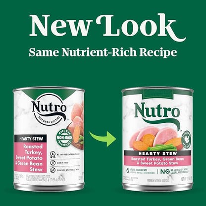 Nutro Hearty Stew Canned Wet Dog Food, Natural Grain Free Dog Food Wet Cuts in Gravy Roasted Turkey with Green Bean & Sweet Potato Stew, 12.5 oz. Cans (12 Count, Pack of 2)