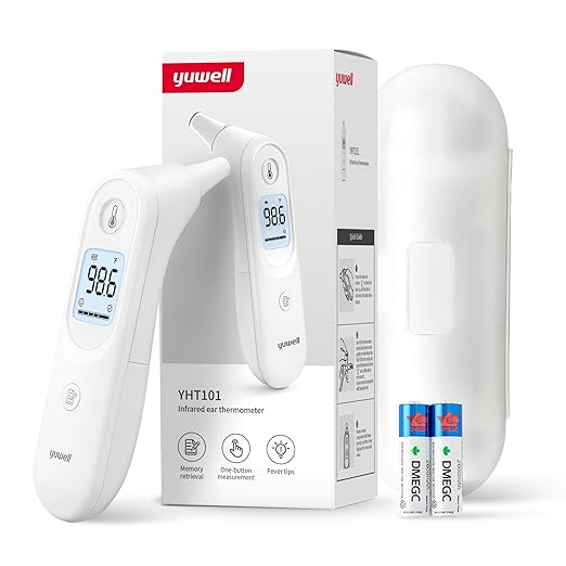 yuwell Digital Thermometer for Adults and Kids | Medical Graded Ear Thermometer, Baby and Kid Friendly | Measurement in Seconds, High Temperature Alert, Large Display, 7 Reading Storage