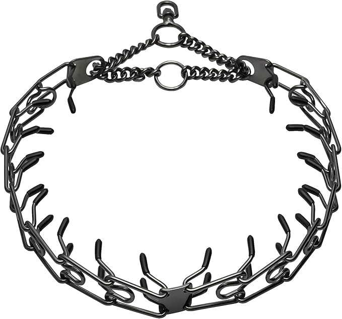 Stainless Steel Prong Pinch Collar for Dogs, Adjustable Training Collar with Quick Release Buckle for Small Medium Large Dogs (Black, 22")