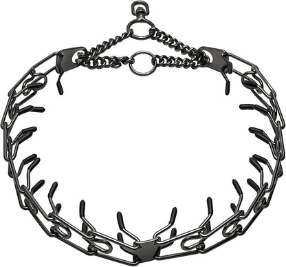 Stainless Steel Prong Pinch Collar for Dogs, Adjustable Training Collar with Quick Release Buckle for Small Medium Large Dogs (Black, 24")