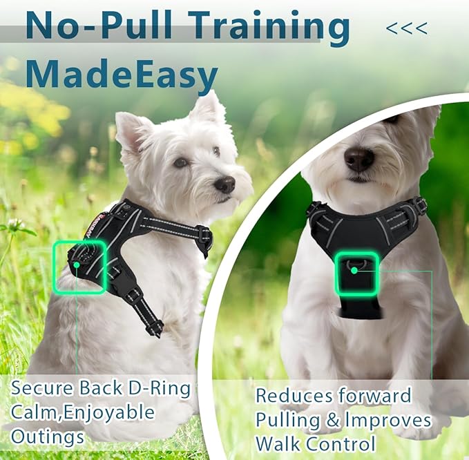 BARKBAY Dog Harness No Pull Oxford with ID Tag Pocket - Heavy Duty, Reflective, Easy Control for Large Dogs(Black Oxford,XS)
