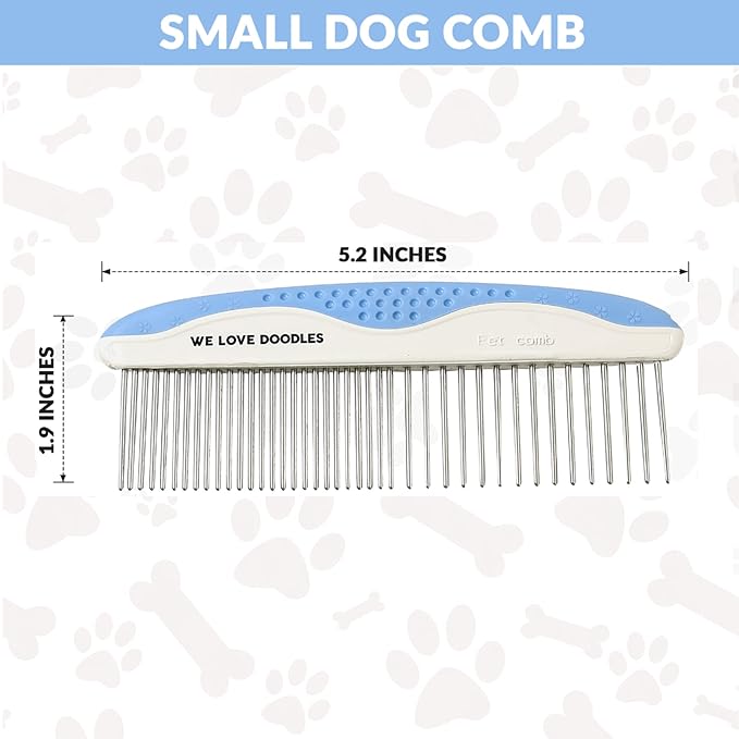 Metal Dog Grooming Comb | Removes Tangles & Matts | Dematting Pet Combs | Detangler for Matted Hair | Best Comb for Poodles, Goldendoodles, Doodles & Long Haired Dogs (Small) [We Love Doodles]