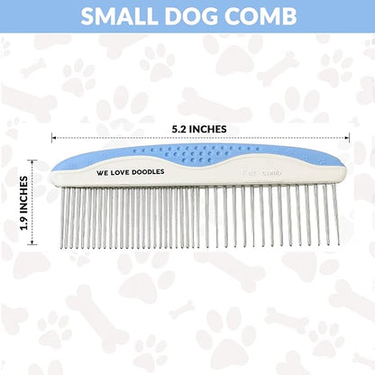 Metal Dog Grooming Comb | Removes Tangles & Matts | Dematting Pet Combs | Detangler for Matted Hair | Best Comb for Poodles, Goldendoodles, Doodles & Long Haired Dogs (Small) [We Love Doodles]