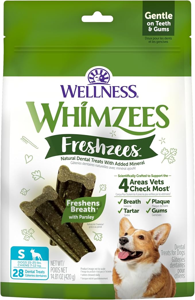 Wellness WHIMZEES Freshzees Dog Dental Treat, Soft Chews, Freshens Breath, Small Size, 14.81 oz Bag, 28 Count