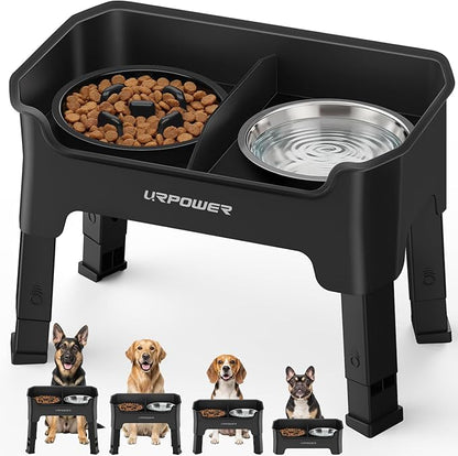 URPOWER Mess Proof Elevated Dog Bowls, High Wall Splash Guard Design, 4 Height Adjustable Raised Bowl Stand, 2 Stainless Steel Bowls, Non-Slip Food Water Set for Small Medium Large Dogs