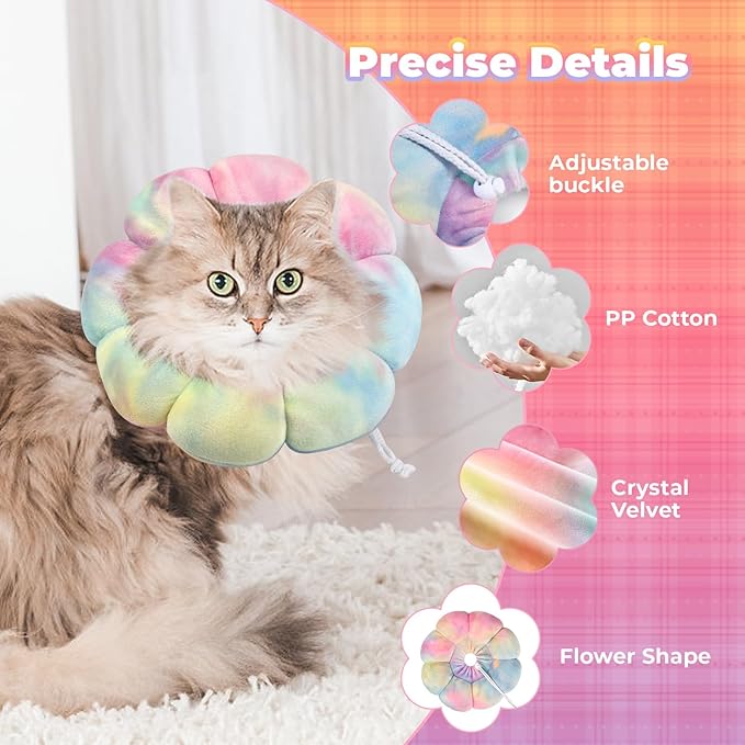Flower Cat Cone, Uadonile Adjustable Dog Cone Collar, Soft Dog Elizabethan Collar Recovery E Collar After Surgery, Recovery E-Collar for Kittens/Puppies and Cats Recovery(Tie-dye Pink Blue, L)
