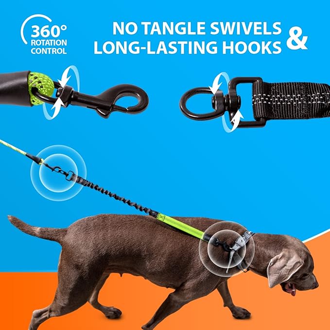 SparklyPets - Heavy Duty Bungee Rope Leash for Large and Medium Dogs - No Pull, Shock Absorber Long Dog Training Lead - No Slip Reflective Line for Outside (5.5 Ft Bungee Leash)