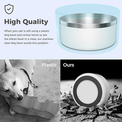 WENBOKMIN Dog Bowl, Stainless Steel Dog Food and Water Bowl with Non Slip Quiet Bottom, Easy to Clean, Dishwasher Safe, 64oz, White