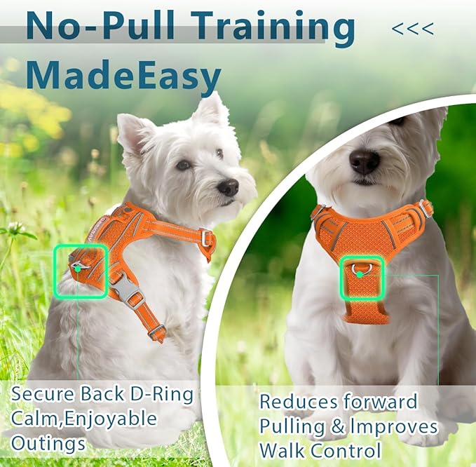 BARKBAY Dog Harness No Pull with ID Tag Pocket - Heavy Duty, Reflective, Easy Control for Large Dogs(Orange,XS)