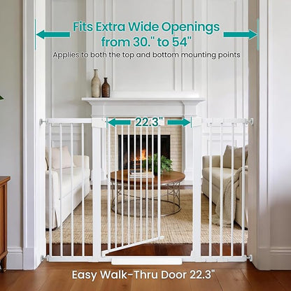 Cumbor 36" Extra Tall Baby Gate, 30-54" Wide Dog Gates for Large Dogs, Dual Lock & Self-Closing Child Gate for Stairs, Doorways & Hallways, Pressure Mounted Safety Proofing for Babies & Pets, White