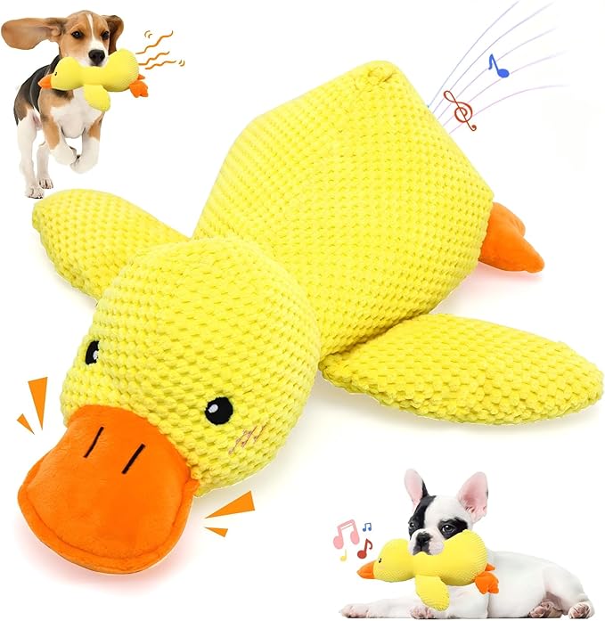 Dog Calming Duck Toy, 2026 New Interactive Plush Duck Toy with Quack Sound and Crazy Crinkle for Dogs Keep Busy, Soft Stuffed Calming Pillow for Puppy Reduce Boredom -Yellow, 17.7"x14.9"(L)