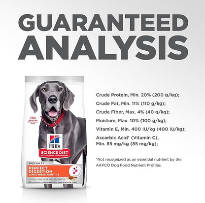 Hill's Science Diet Perfect Digestion Large Breed Adult Dry Dog Food 1-5, Prebiotics for Digestive Support, Chicken, Brown Rice, & Whole Oats, 22 lb. Bag