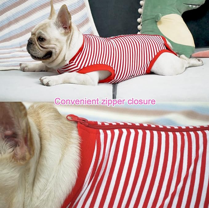 Dog Red Recovery Suit for Large Female Spay,Male Dog Surgery Suit,Narrow Red-White L