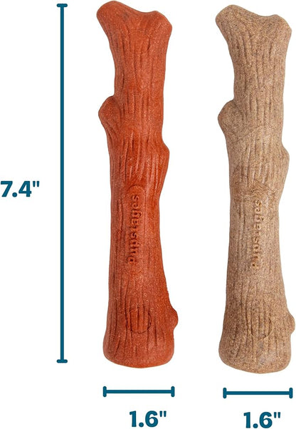 Pupstages Dogwood Mesquite Dog Chew Toy – Real-Wood Blend, Moderate Chewers, Medium, 7.5", 2-Pack (Natural & Mesquite Flavors)