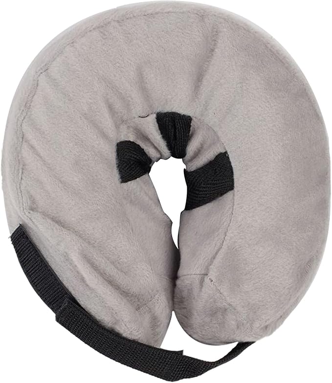 Inflatable Dog Neck Collar PVC Soft Warm Comfortable Protective Recovery Cone for Post Surgery Skin Itching Pets (Gray)