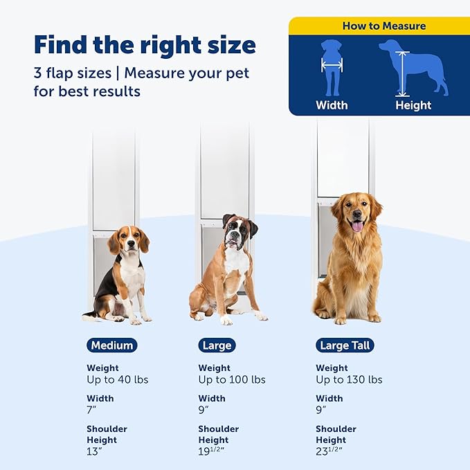 PetSafe Sliding Glass Pet Door - No-Cut DIY Install Doggy Door for Renters - Aluminum Frame - Adjustable Height 91 7/16" to 96" - Ideal for Large Dogs Up to 100 lb - White