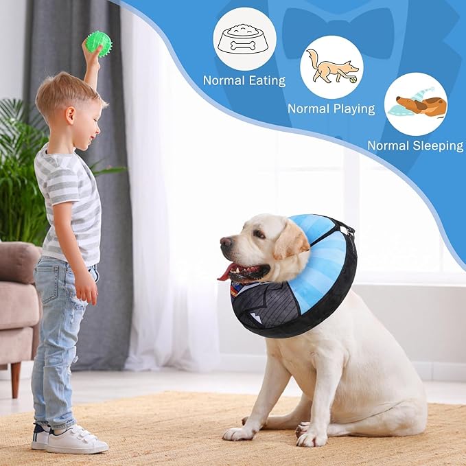 SCENEREAL Dog Cone Alternative After Surgery Pet Recovery Collar for Small Medium Large Dogs Cats, Adjustable Inflatable Donut to Prevent Licking, Black Suit Print E-Collars
