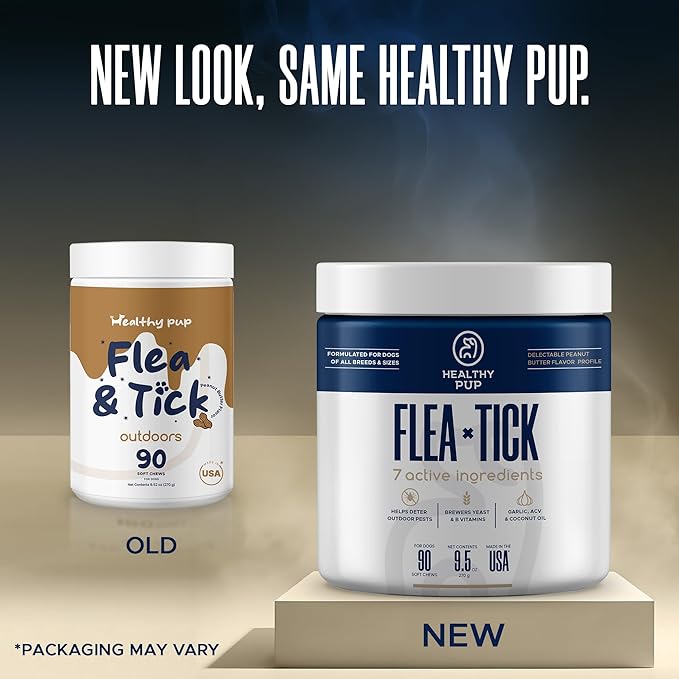 Flea and Tick Prevention for Dogs, Chewable – 90 Peanut Butter Flavored Soft Chews – Made with B Vitamins, Garlic Powder, Brewers Yeast, Coconut Oil, and Apple Cider Vinegar