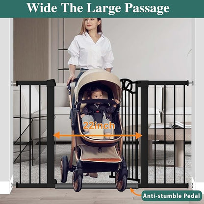 Black Baby Gate with Door-Walk Through Baby Gates for Stairs Pressure Mounted no Drill-Indoor Tension Metal Child Pet Dog Safety Gate 37.80"-40.55" Wide
