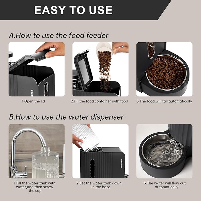 Gardner Pet Automatic Gravity Cat Food Feeder and Water Dispenser Stainless Steel Two-in-One Set Large Capacity Dispenser for Pets Dogs, Puppies, Kittens-(0.8 Gallons x 2)
