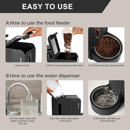 Gardner Pet Automatic Gravity Cat Food Feeder and Water Dispenser Stainless Steel Two-in-One Set Large Capacity Dispenser for Pets Dogs, Puppies, Kittens-(0.8 Gallons x 2)