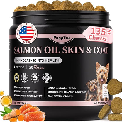 Salmon Oil for Dogs Skin & Coat, 13 in 1 Wild Alaskan Fish Oil for Dogs - Omega 3 EPA & DHA & ALA Fatty Acids, Dog Allergy Relief Chews, Joint & Immune Support, 135 Count, Chicken Flavor, Soft Chews