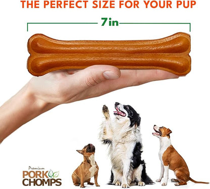 Pork Chomps Roasted Pressed Pork Skin Dog Chew, 7-inch Bone, 1 Count (Pack of 5)