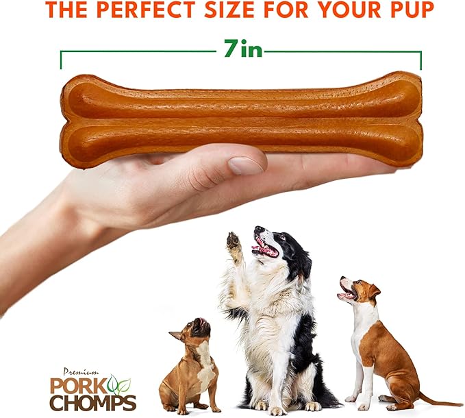 Pork Chomps Roasted Pressed Pork Skin Dog Chew, 7-inch Bone, 1 Count (Pack of 2)
