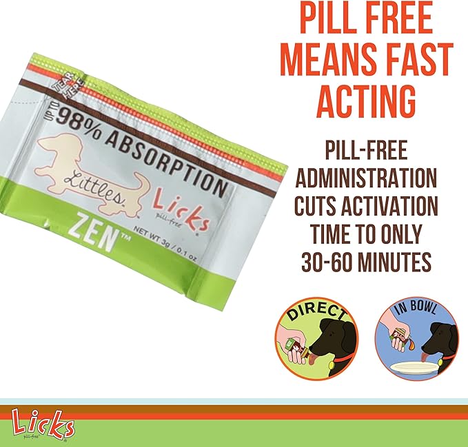 Licks Pill-Free Zen Small Breed Dog Calming Aid - Zen Calming Aid Supplements for Aggressive Behavior & Nervousness - Calming Dog & Puppy Treats for Stress Relief & Dog Health - Gel Packets - 10 Use