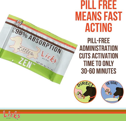 Licks Pill-Free Zen Small Breed Dog Calming Aid - Zen Calming Aid Supplements for Aggressive Behavior & Nervousness - Calming Dog & Puppy Treats for Stress Relief & Dog Health - Gel Packets - 10 Use